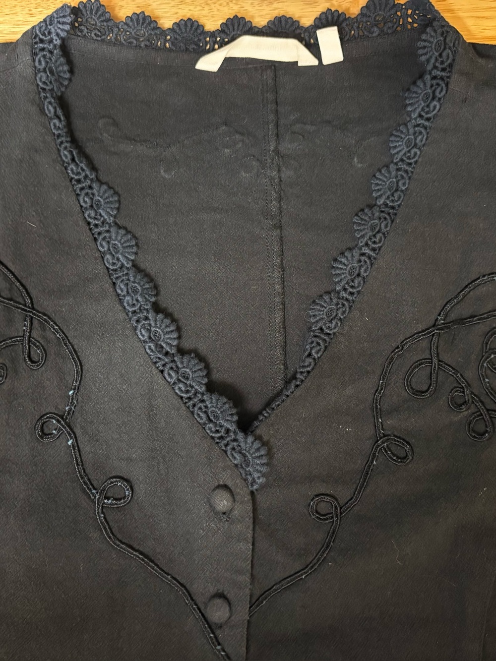 Soft Surroundings Black Button-Front Top with Lace Trim